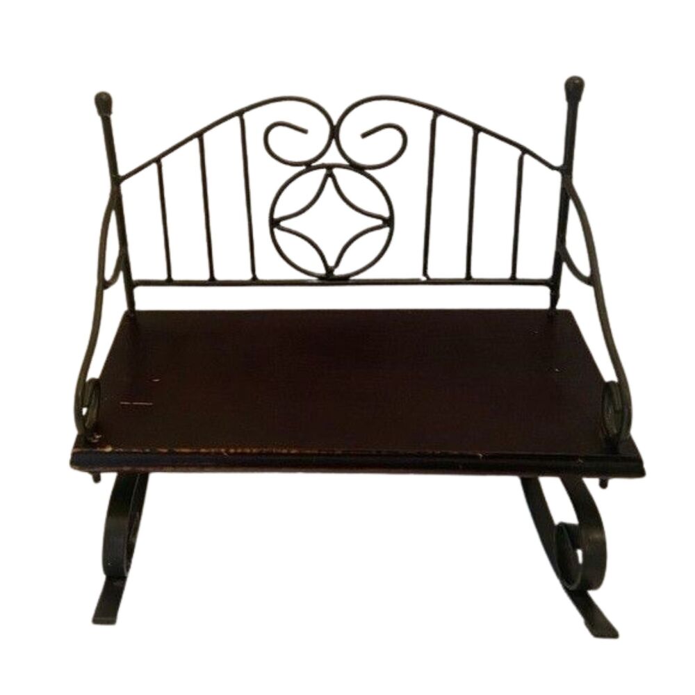 Doll Cast Iron Rocking Bench w/ Wood Slat Seat Collectible Display
